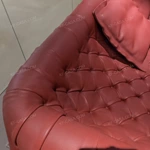 Artistic Deep Burgundy Full-Grain Leather Sofa with Hand-Tufted Draped Silhouette